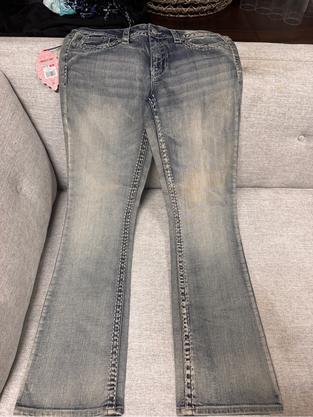 Paisley Sky Faded Light Blue Flare Jeans